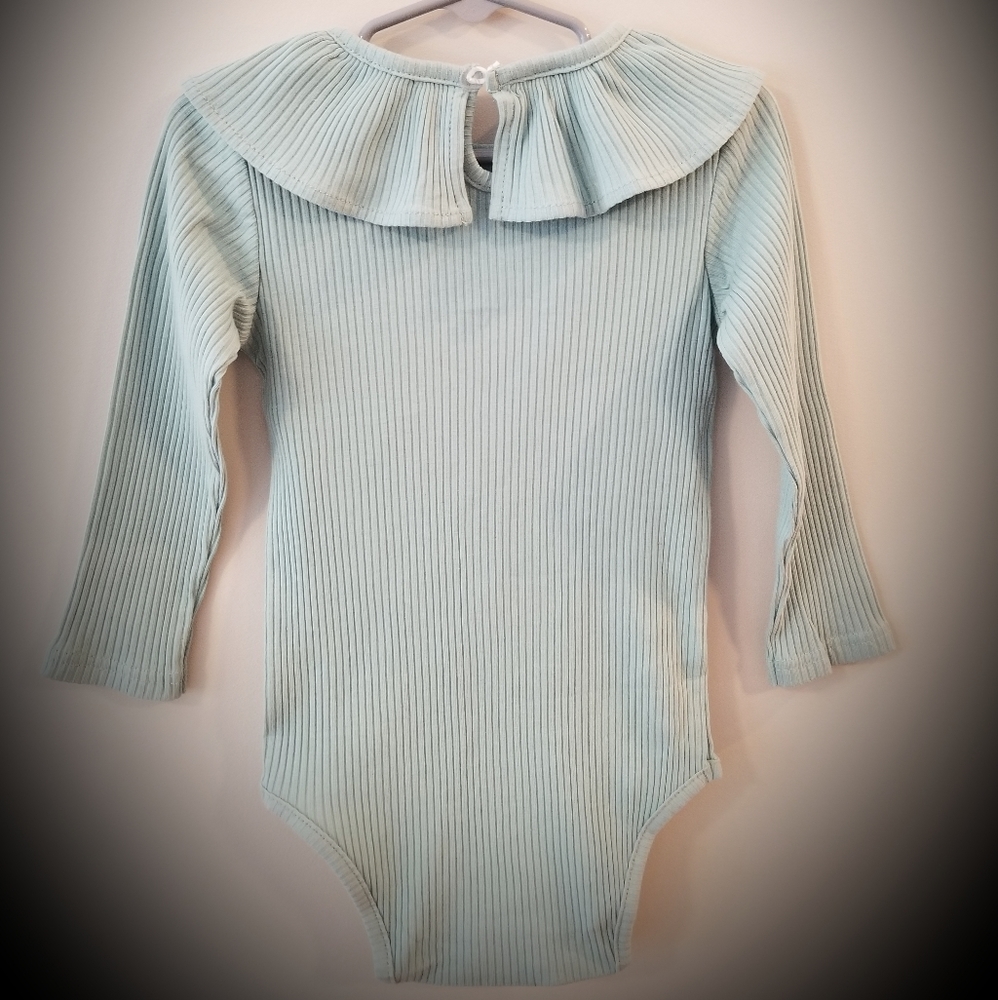 COTTON ,RUFFLE COLLAR RIB BODYSUIT - Picture 4 of 6